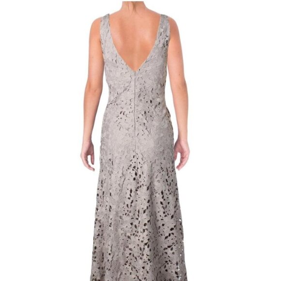 Vera Wang Floral Lace V-Neck Maxi Dress Gray Taupe Size 14 NWT - Picture 2 of 10